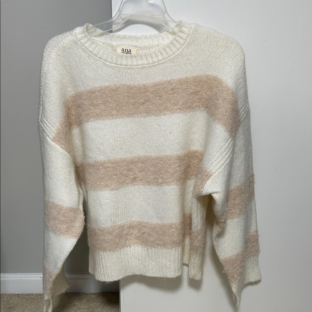 a.n.a Women's Cream and Tan Striped Sweater
